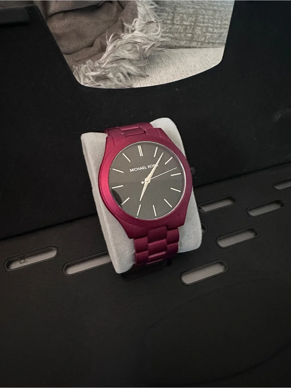 Michael Kors Plum-Tone Metal Bracelet Watch with Black Dial